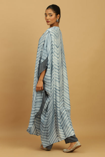 LIGHT INDIGO COTTON SILK SHIBORI KAFTAN SET