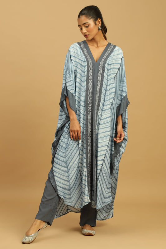 LIGHT INDIGO COTTON SILK SHIBORI KAFTAN SET