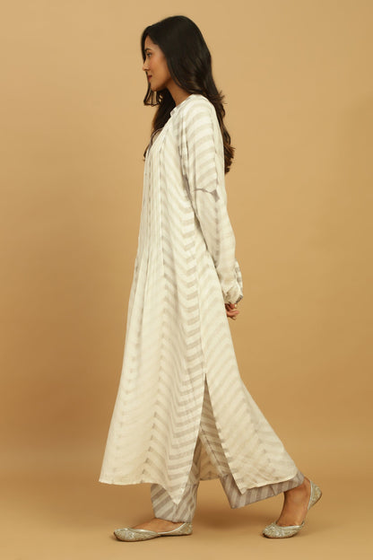 TAUPE COTTON SILK SHIBORI TUNIC SET