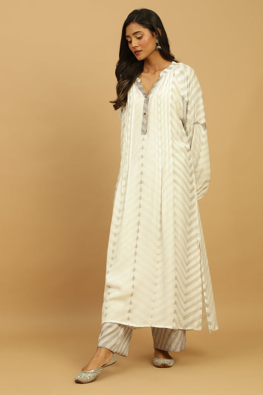 TAUPE COTTON SILK SHIBORI TUNIC SET
