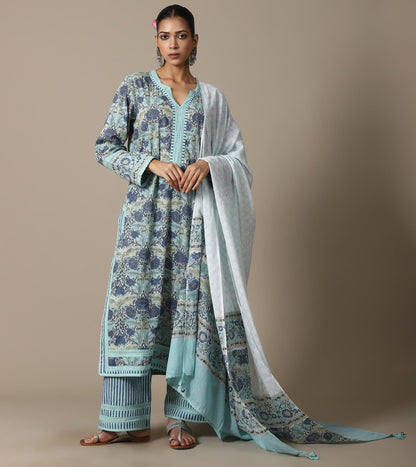 BLOCK AQUA POPPY KURTA SET