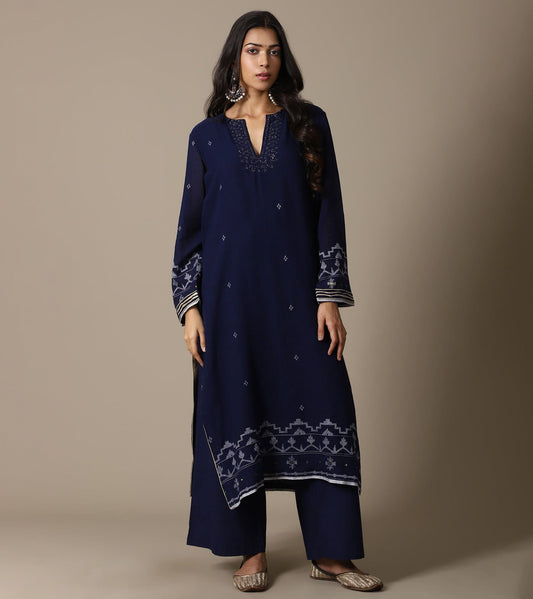INDIGO JAMDANI JAAL TUNIC SET
