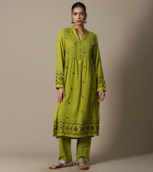 LIME JAMDANI TUNIC SET