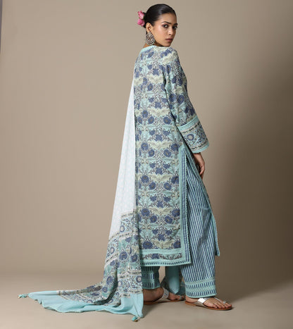 BLOCK AQUA POPPY KURTA SET