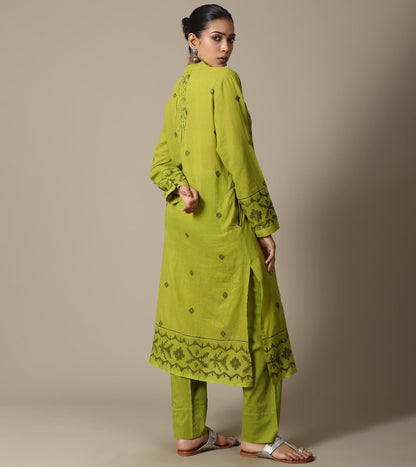 LIME JAMDANI TUNIC SET