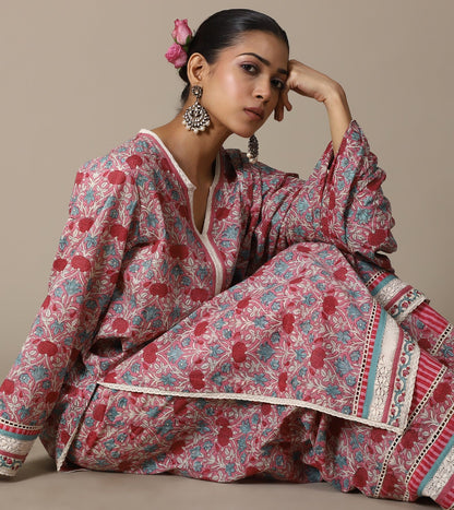 BLOCK BLUSH MARIGOLD KURTA & KALIDAR BOTTOM
