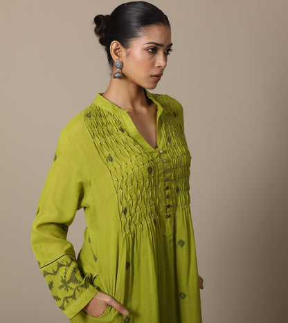 LIME JAMDANI TUNIC SET