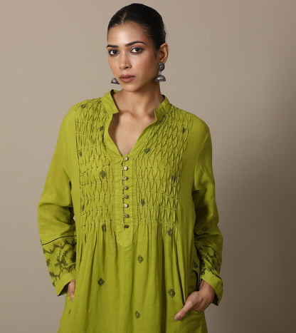 LIME JAMDANI TUNIC SET