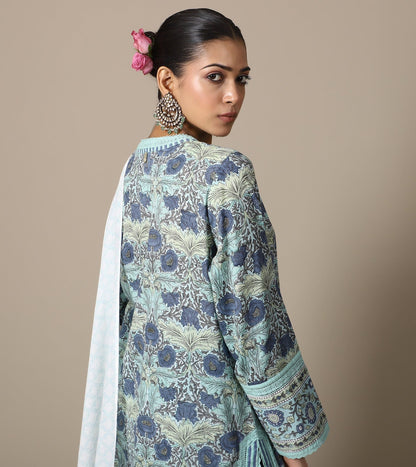 BLOCK AQUA POPPY KURTA SET