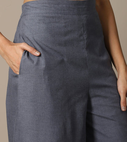 ECRU JAMDANI TOP AND CHAMBRAY PANTS
