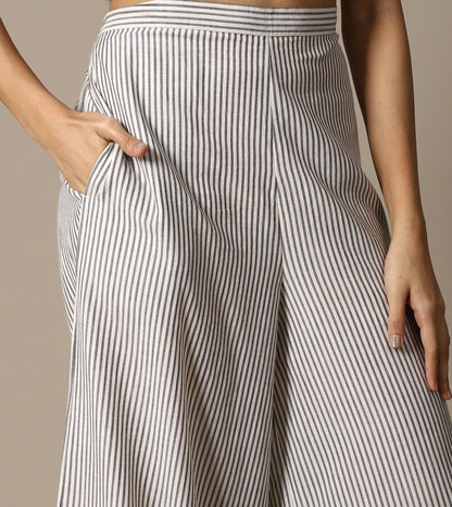 ECRU JAMDANI TUNIC AND STRIPE PANTS SET