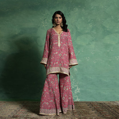 COTTON SILK PINK CHINTZ SHARARA (SET OF 3)