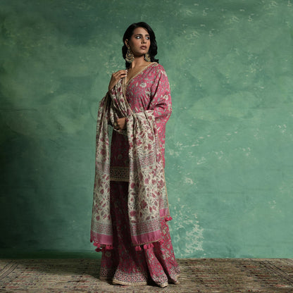 COTTON SILK PINK CHINTZ SHARARA (SET OF 3)