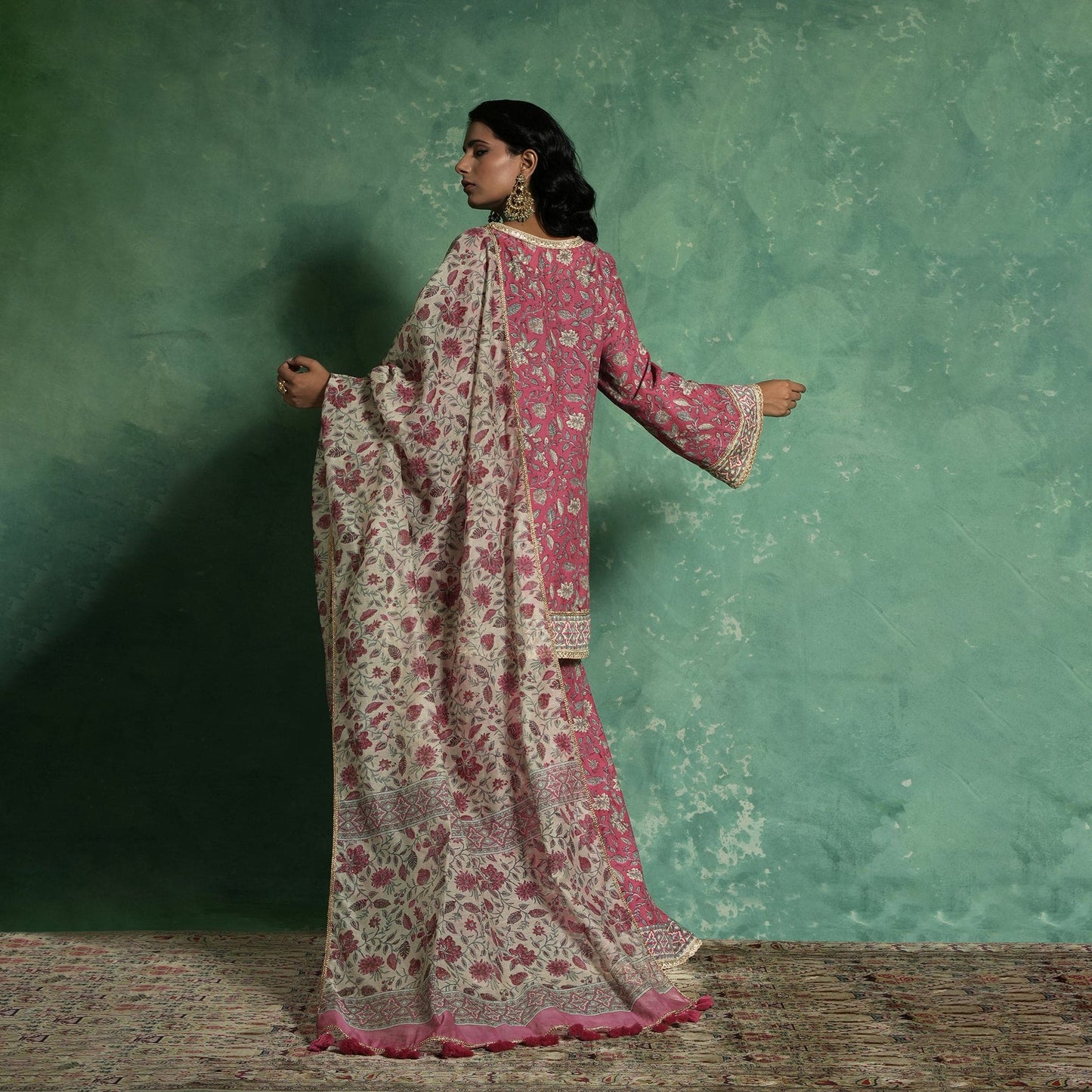 COTTON SILK PINK CHINTZ SHARARA (SET OF 3)