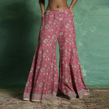 COTTON SILK PINK CHINTZ SHARARA (SET OF 3)