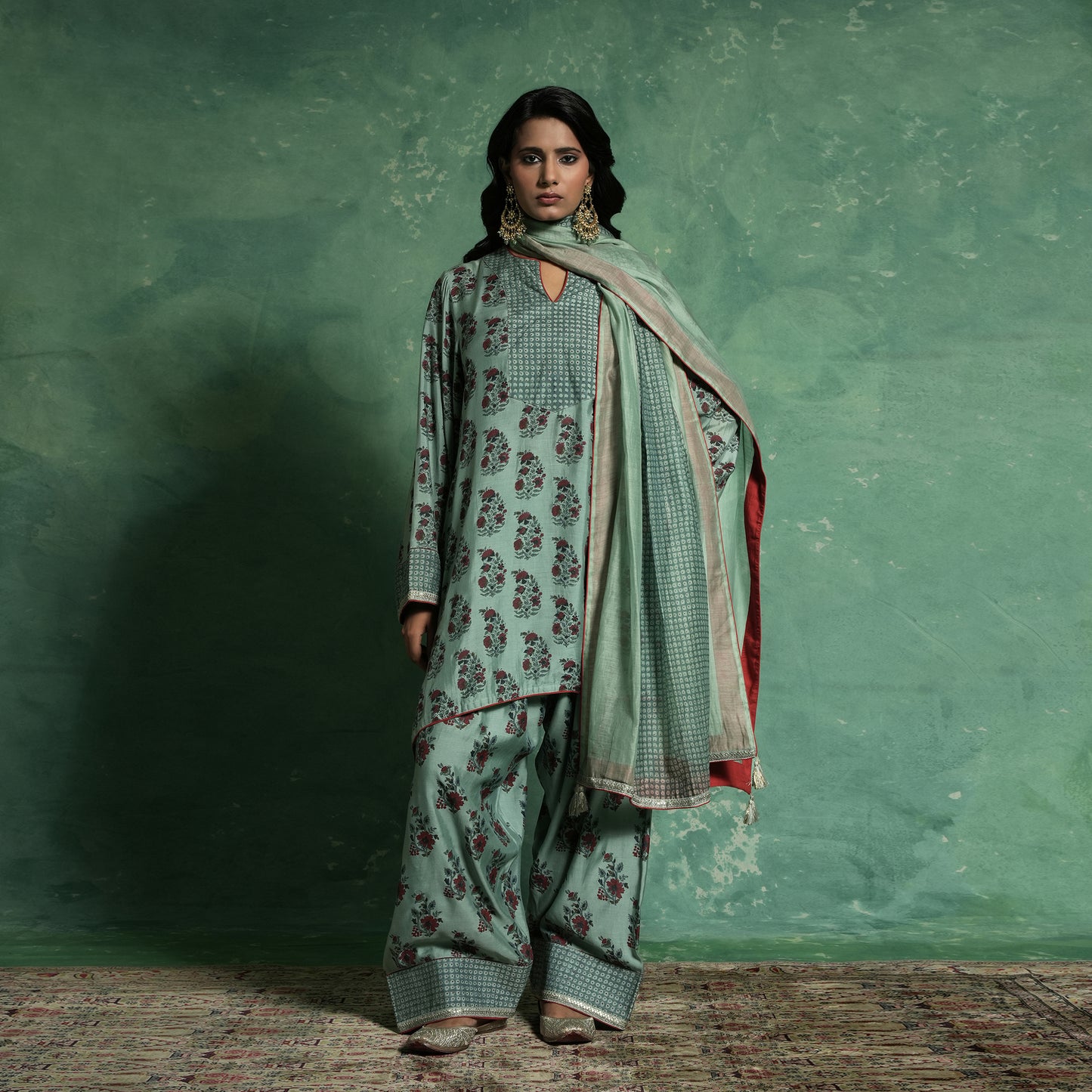 COTTON SILK PRINTED BOOTIE SLATE FARSHI