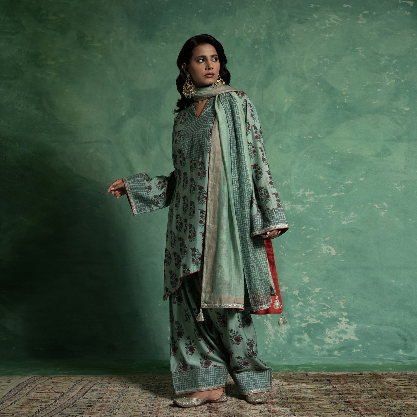 COTTON SILK PRINTED BOOTIE SLATE FARSHI