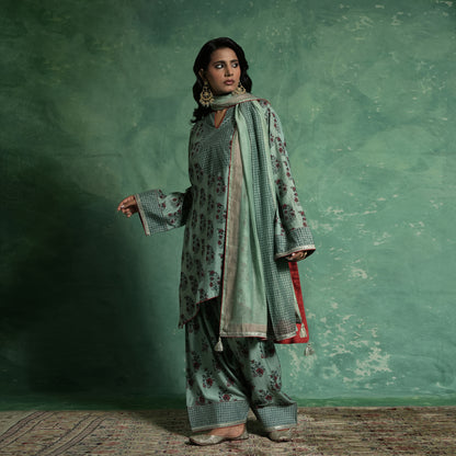 COTTON SILK PRINTED BOOTIE SLATE FARSHI