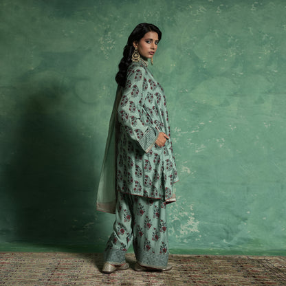 COTTON SILK PRINTED BOOTIE SLATE FARSHI