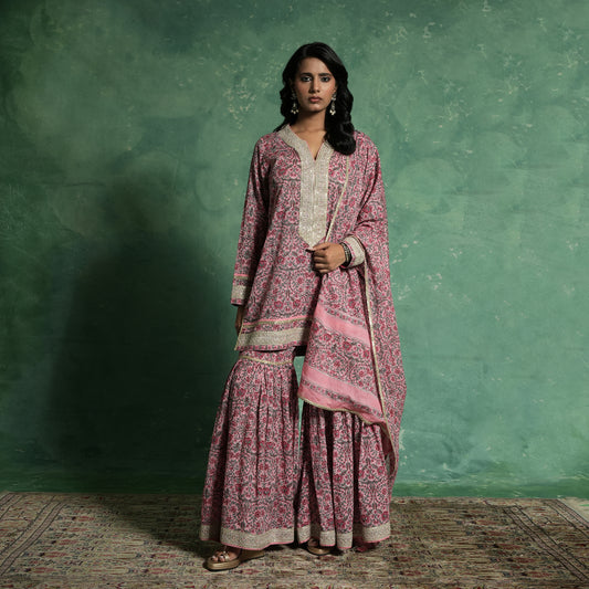 ORGANIC COTTON PINK TULIP SHARARA (SET OF 3)
