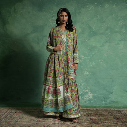 ORGANIC COTTON LIME PHOOL JAAL SHARARA (SET of 3)