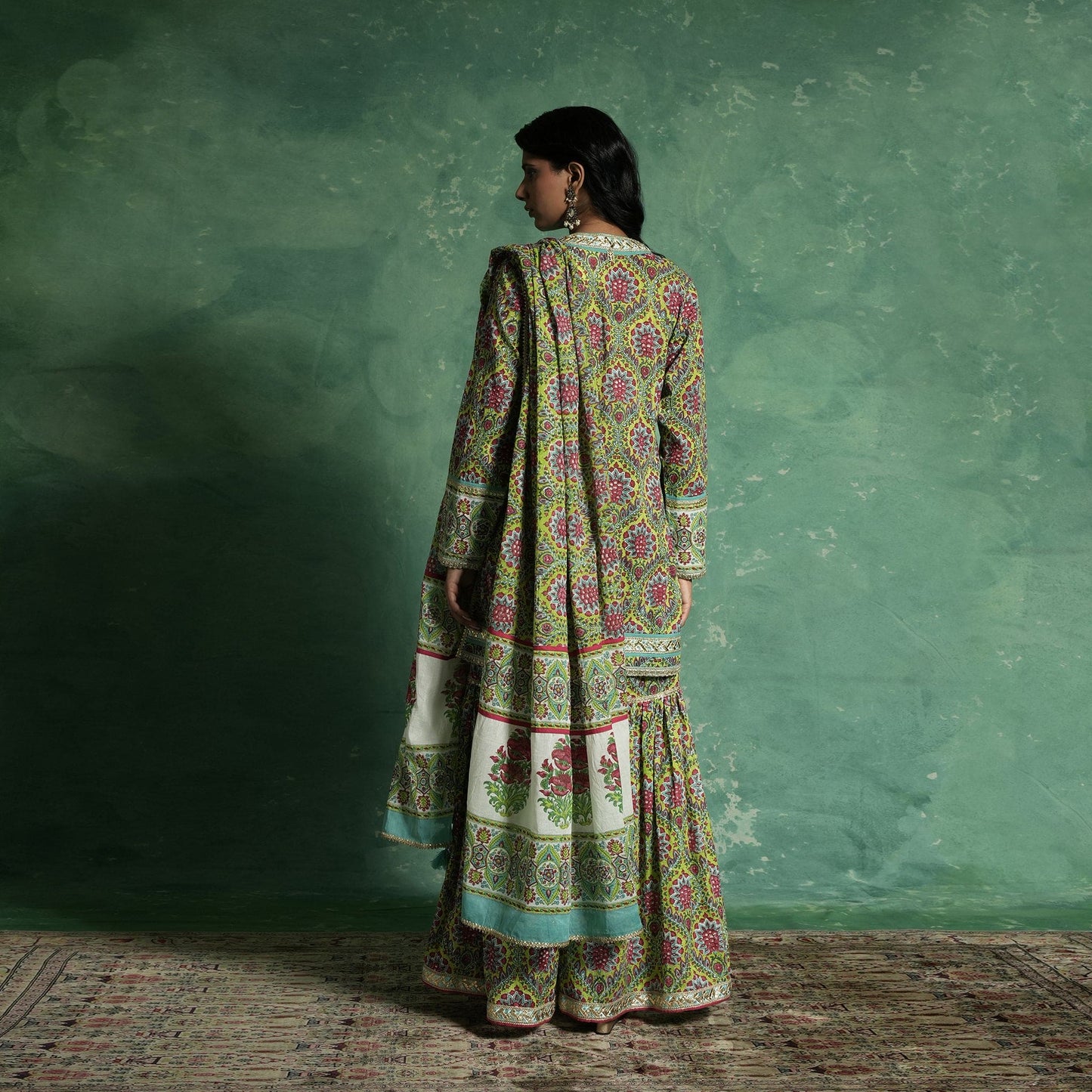 ORGANIC COTTON LIME PHOOL JAAL SHARARA (SET of 3)