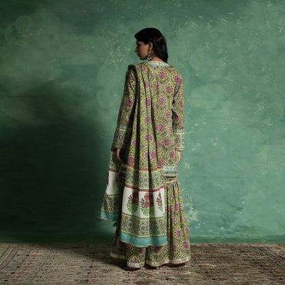 ORGANIC COTTON LIME PHOOL JAAL SHARARA (SET of 3)