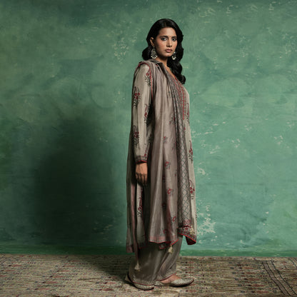 TAUPE SILK PAISLEY BOOTIE KURTA SET