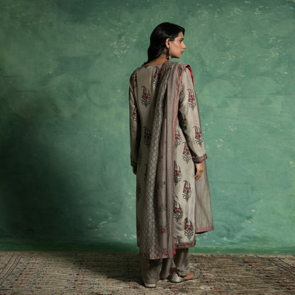 TAUPE SILK PAISLEY BOOTIE KURTA SET