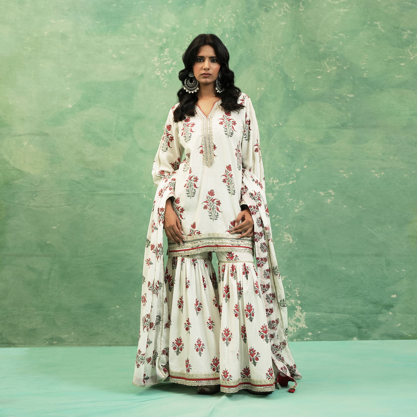 ORGANIC COTTON RED ANAAR SHARARA (SET OF 3)