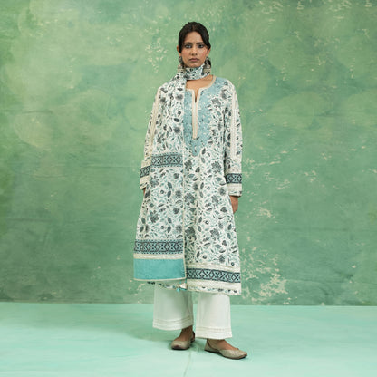 ORGANIC COTTON INDIGO AQUA CHINTZ KURTA SET (SET OF 3)
