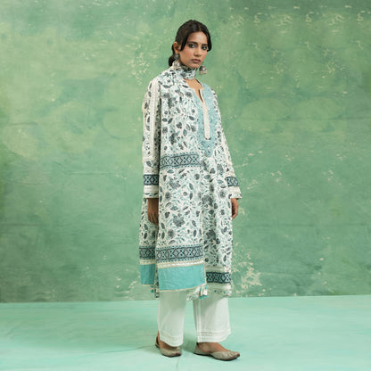 ORGANIC COTTON INDIGO AQUA CHINTZ KURTA SET (SET OF 3)