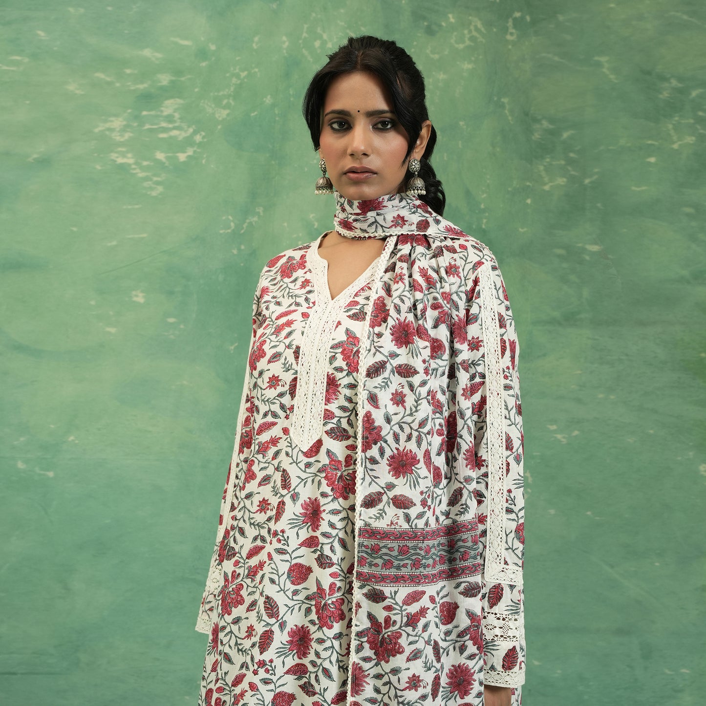 ORGANIC COTTON RED RANI CHINTZ KURTA SET (SET OF 3)