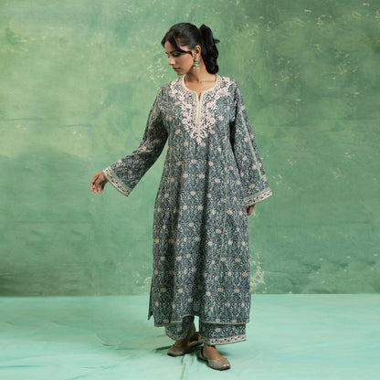 ORGANIC COTTON INDIGO NUDE MARIGOLD KURTA SET (SET OF 3)