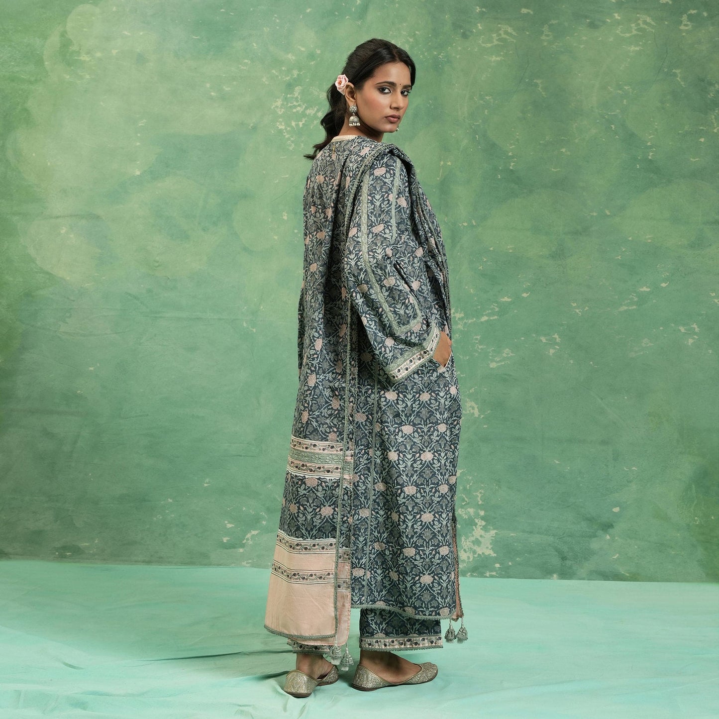ORGANIC COTTON INDIGO NUDE MARIGOLD KURTA SET (SET OF 3)