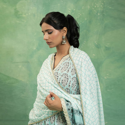 ORGANIC COTTON AQUA PAISLEY FARSHI KURTA SET (SET OF 3)