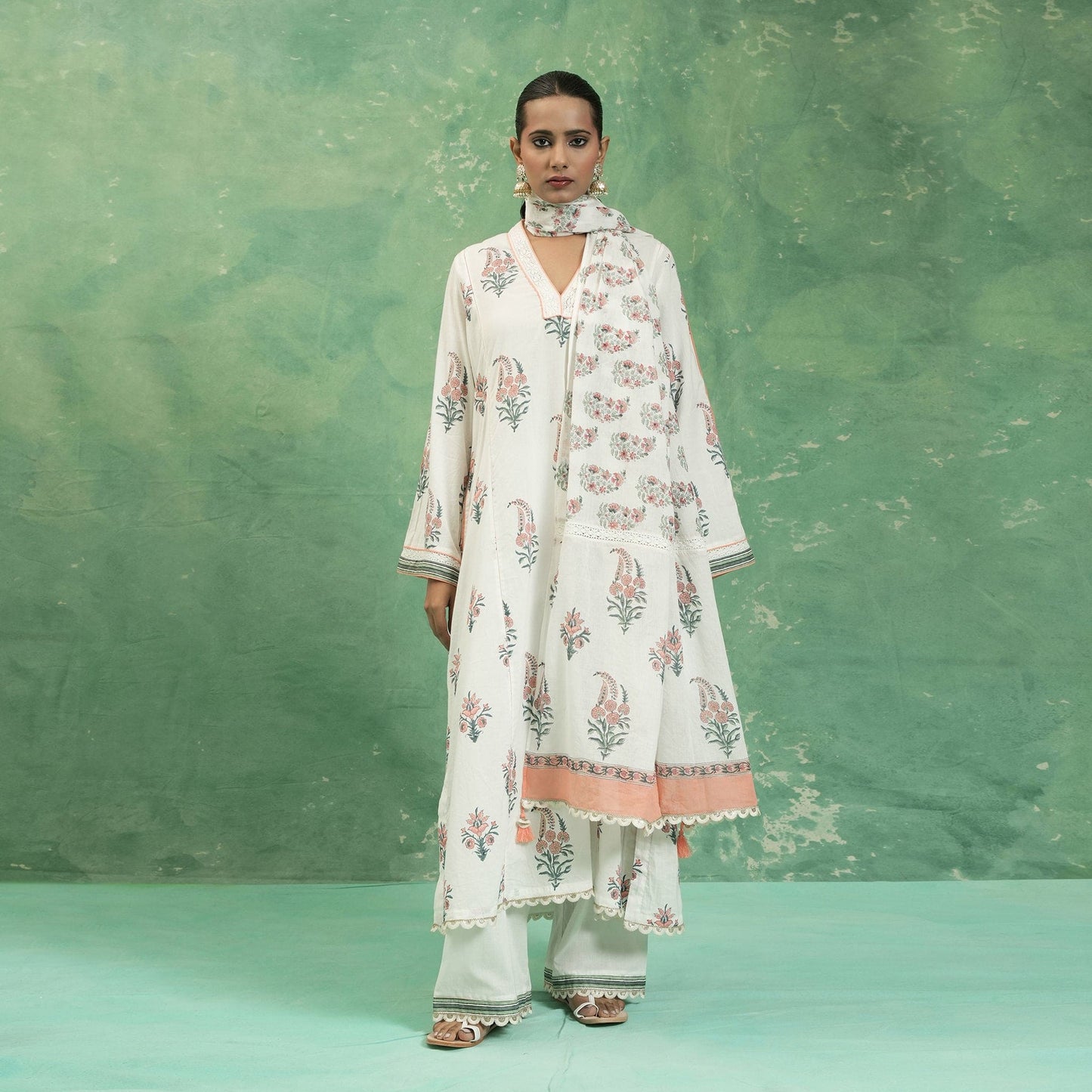 ORGANIC COTTON PEACH PAISLEY BOOTIE KURTA SET (SET OF 3)