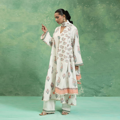 ORGANIC COTTON PEACH PAISLEY BOOTIE KURTA SET (SET OF 3)