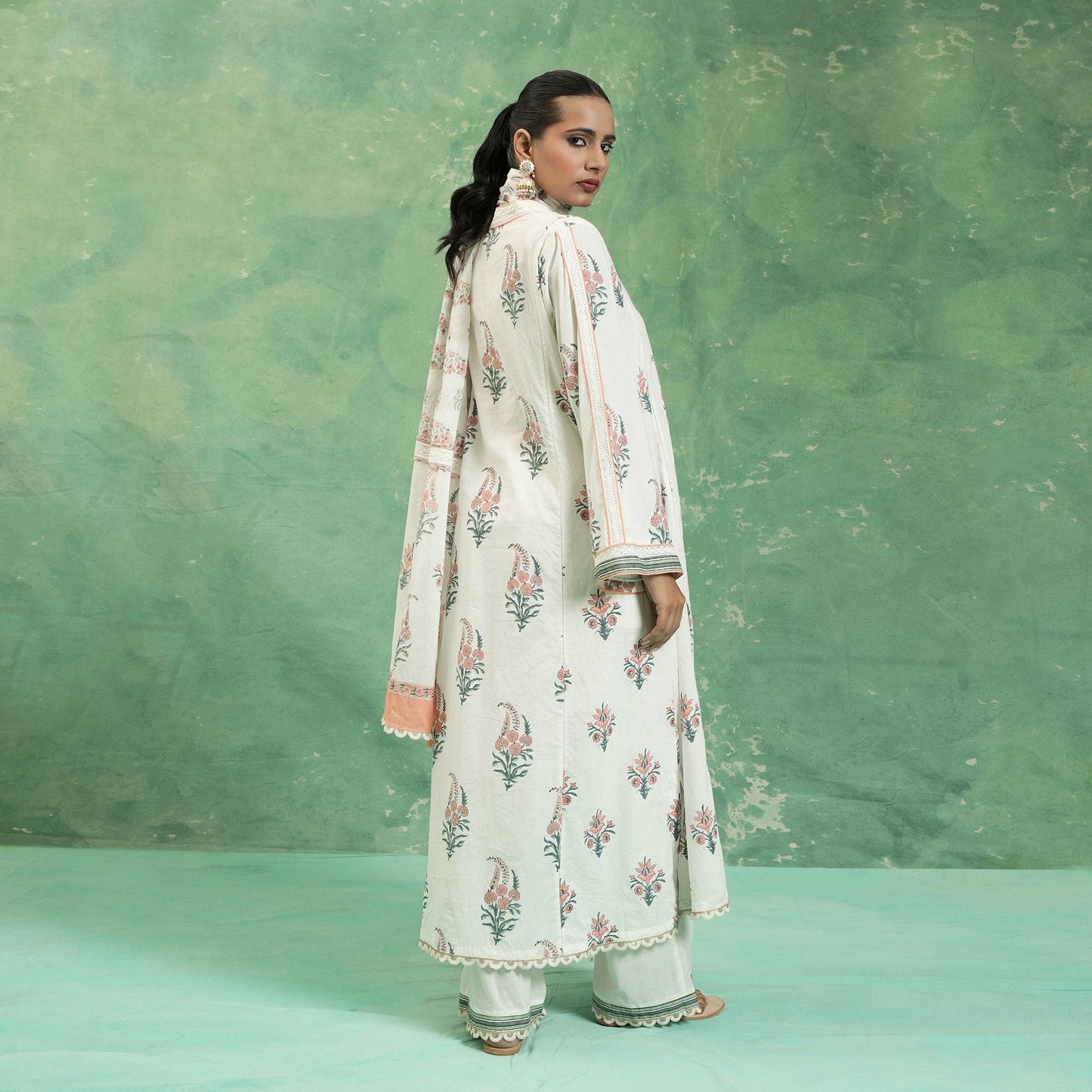 ORGANIC COTTON PEACH PAISLEY BOOTIE KURTA SET (SET OF 3)