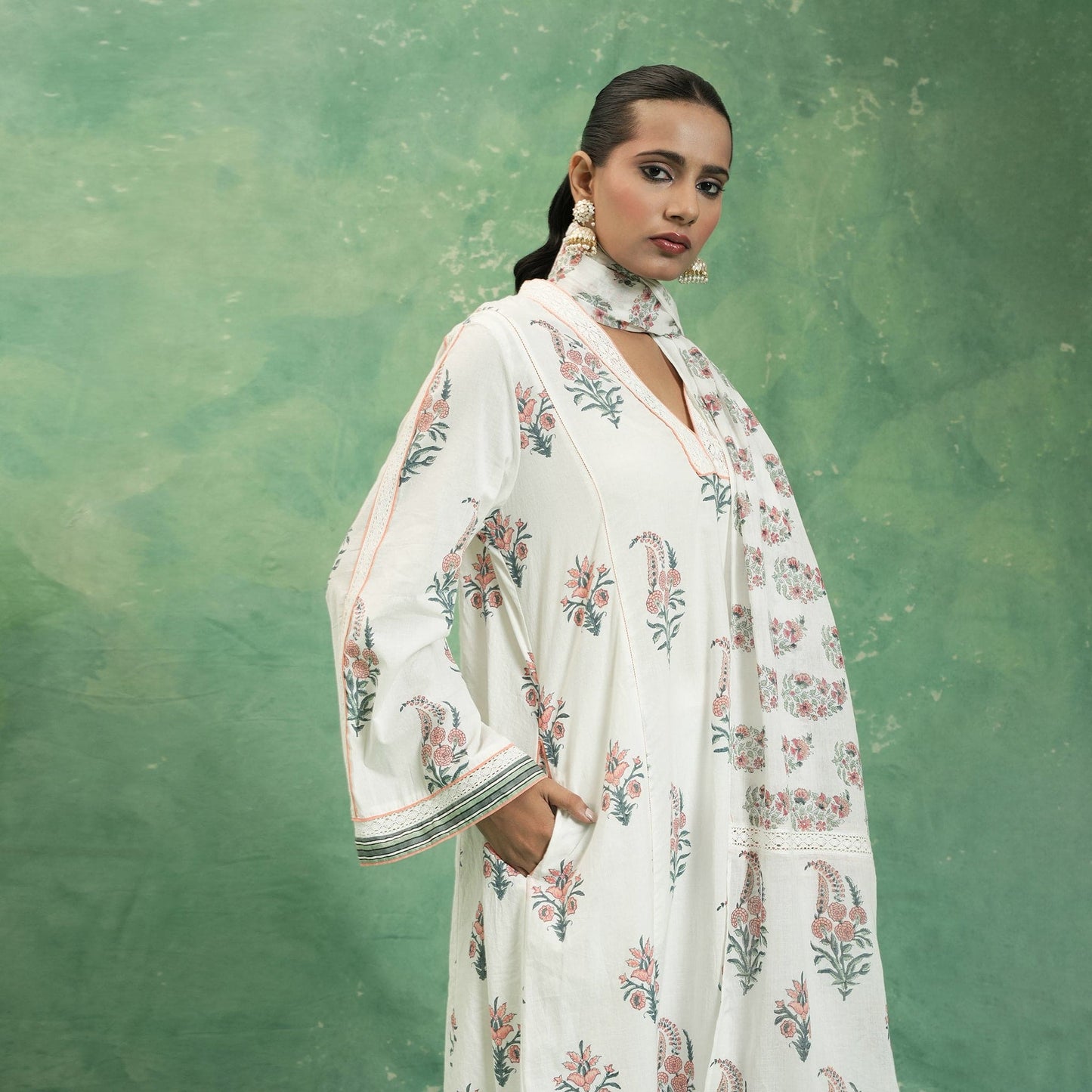 ORGANIC COTTON PEACH PAISLEY BOOTIE KURTA SET (SET OF 3)