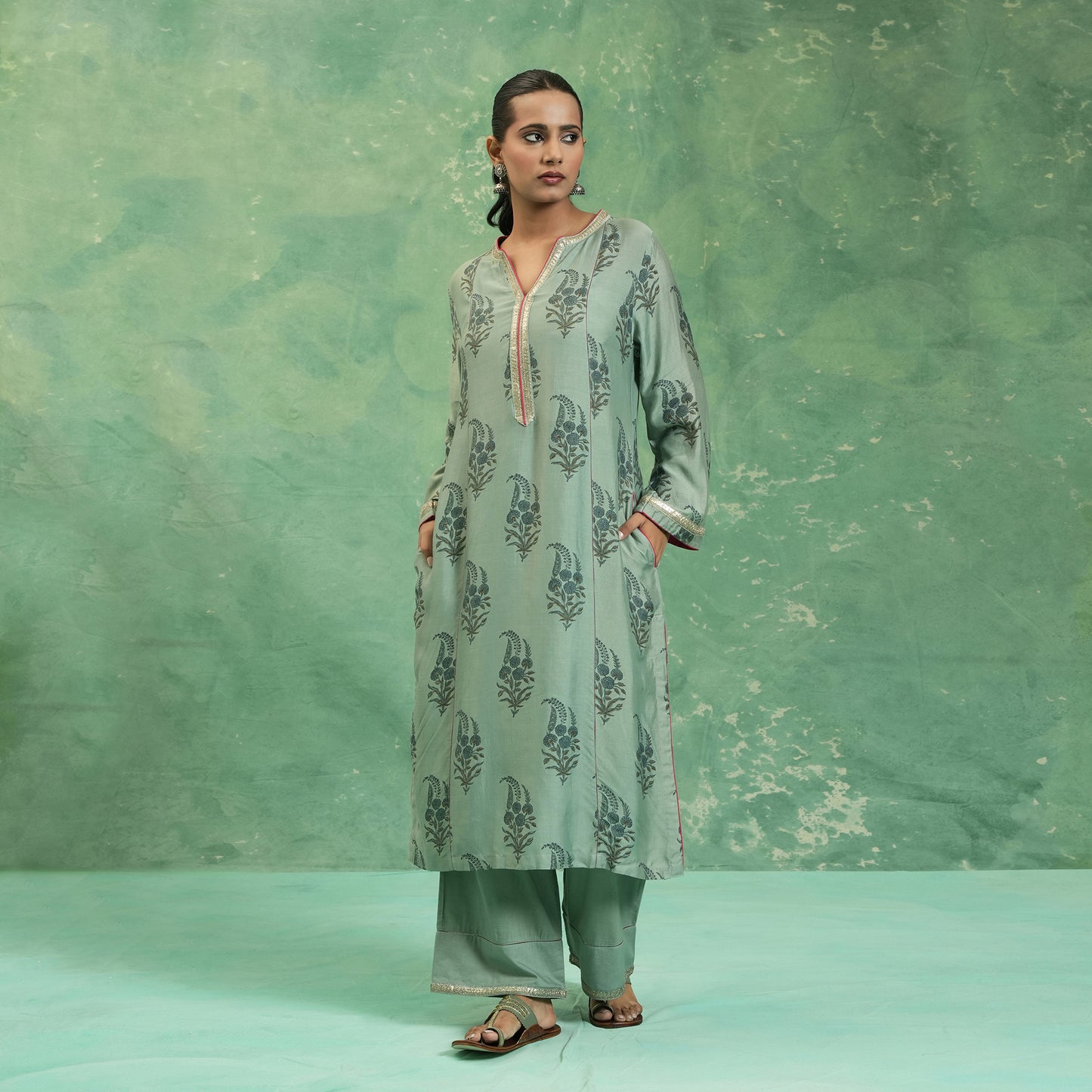 COTTON SILK SLATE PAISLEY BOOTIE TUNIC SET (SET OF 2)