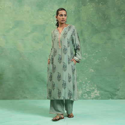 COTTON SILK SLATE PAISLEY BOOTIE TUNIC SET (SET OF 2)