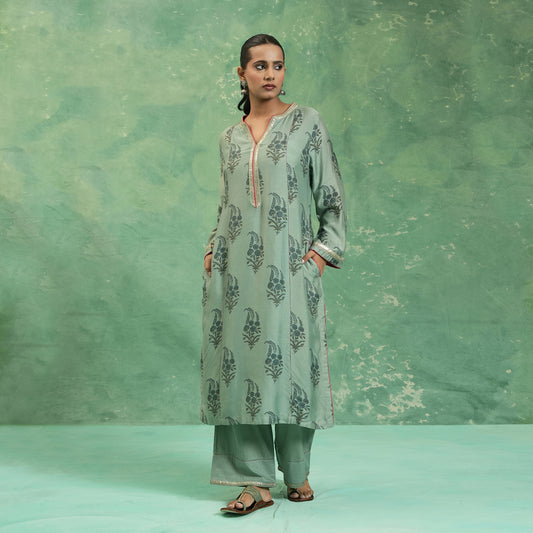 COTTON SILK SLATE PAISLEY BOOTIE TUNIC SET (SET OF 2)