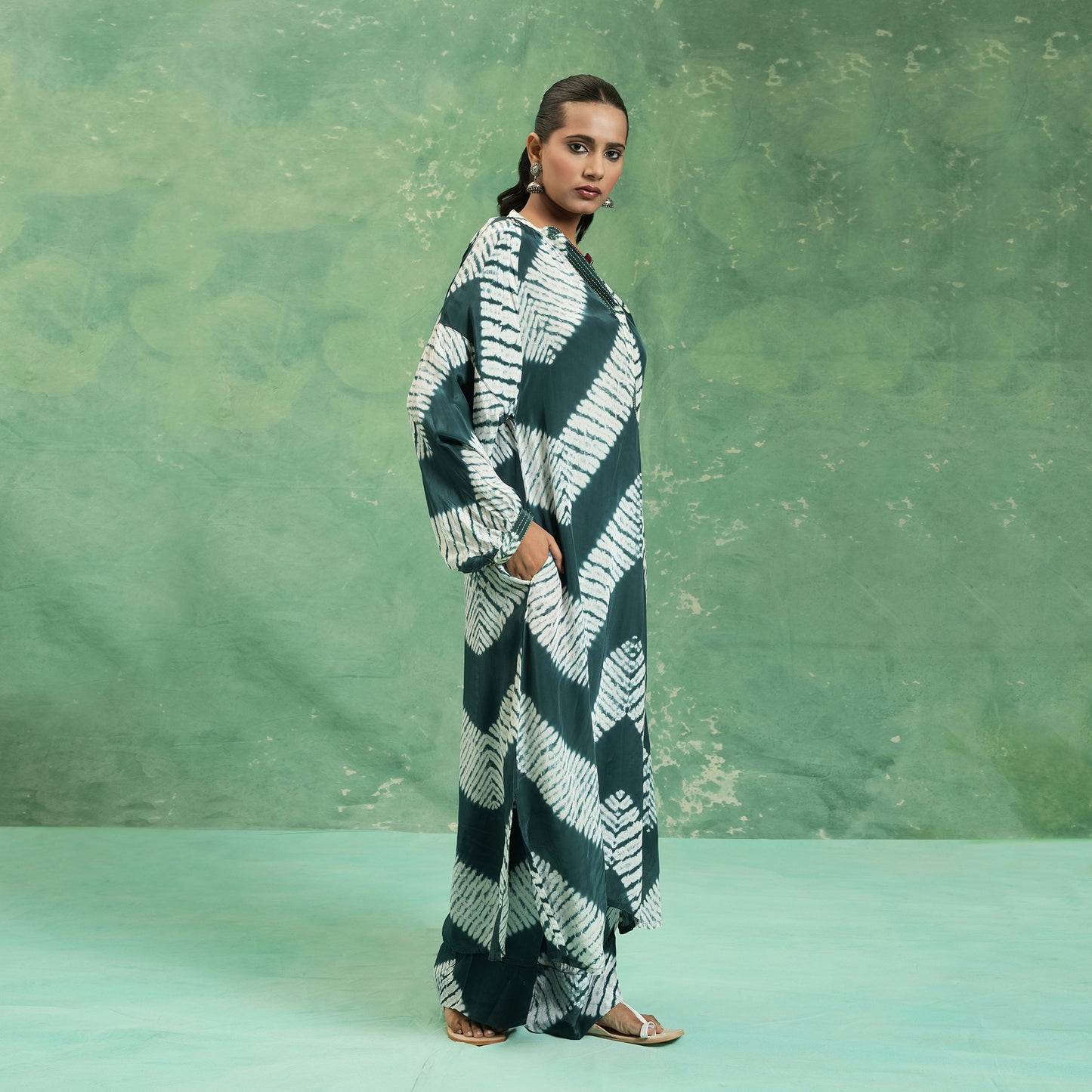 COTTON SILK TEAL SHIBORI TUNIC (SET OF 2)