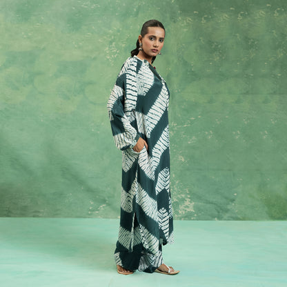 COTTON SILK TEAL SHIBORI TUNIC (SET OF 2)