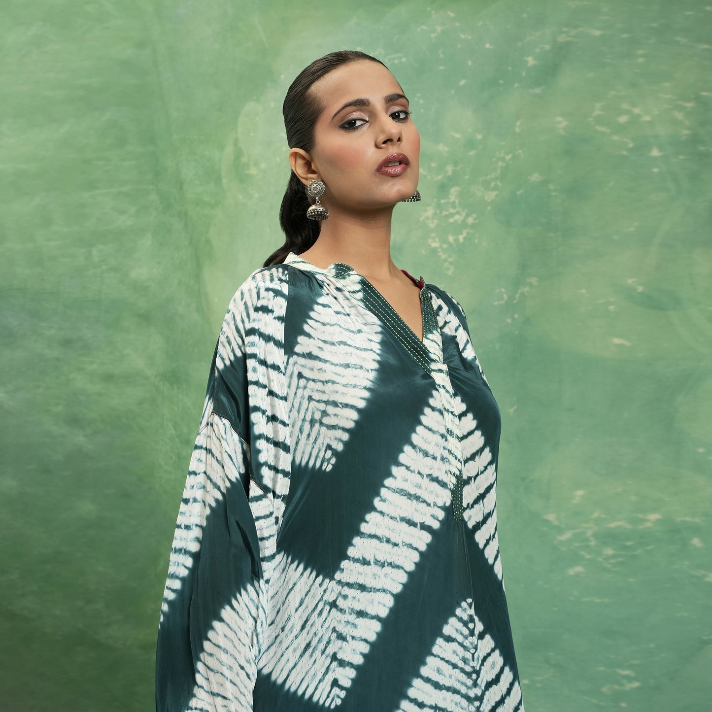 COTTON SILK TEAL SHIBORI TUNIC (SET OF 2)