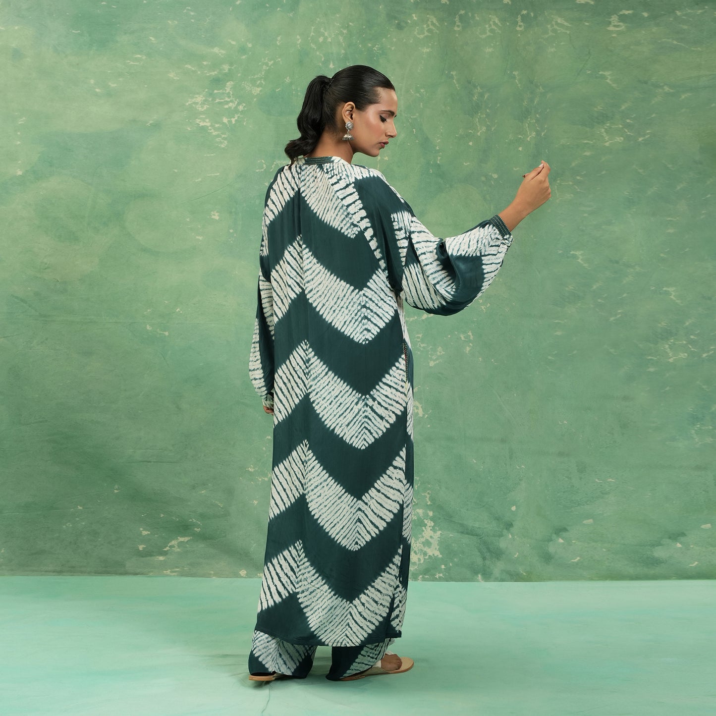 COTTON SILK TEAL SHIBORI TUNIC (SET OF 2)