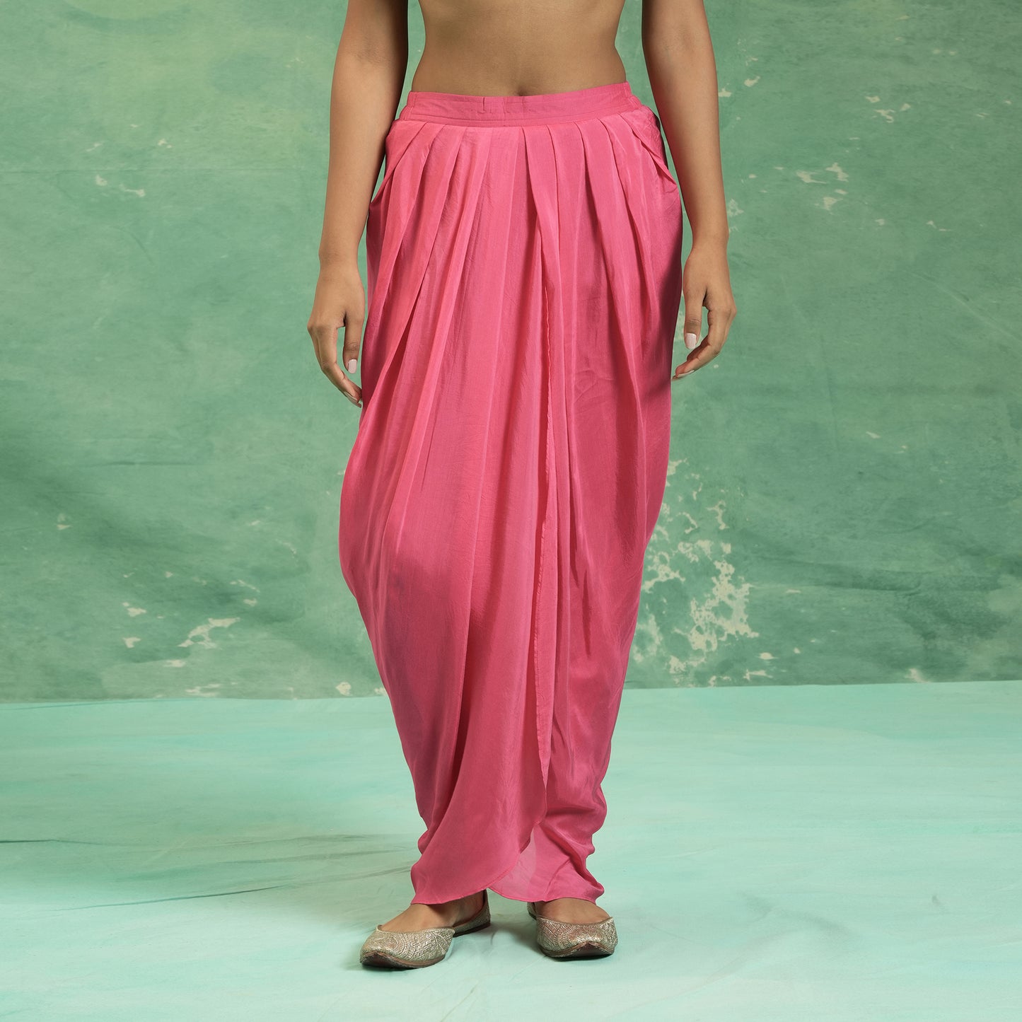COTTON SILK PINK SHIBORI DHOTI TUNIC (SET OF 2)