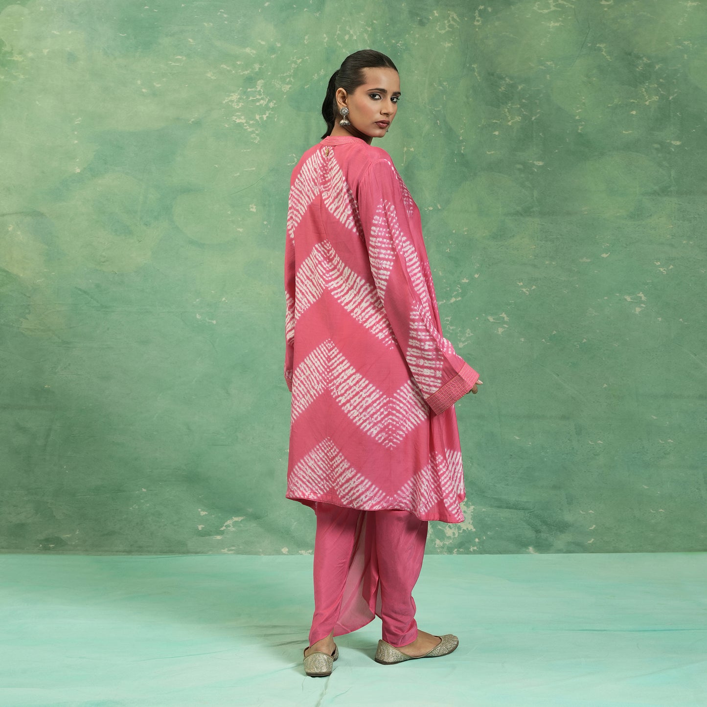 COTTON SILK PINK SHIBORI DHOTI TUNIC (SET OF 2)