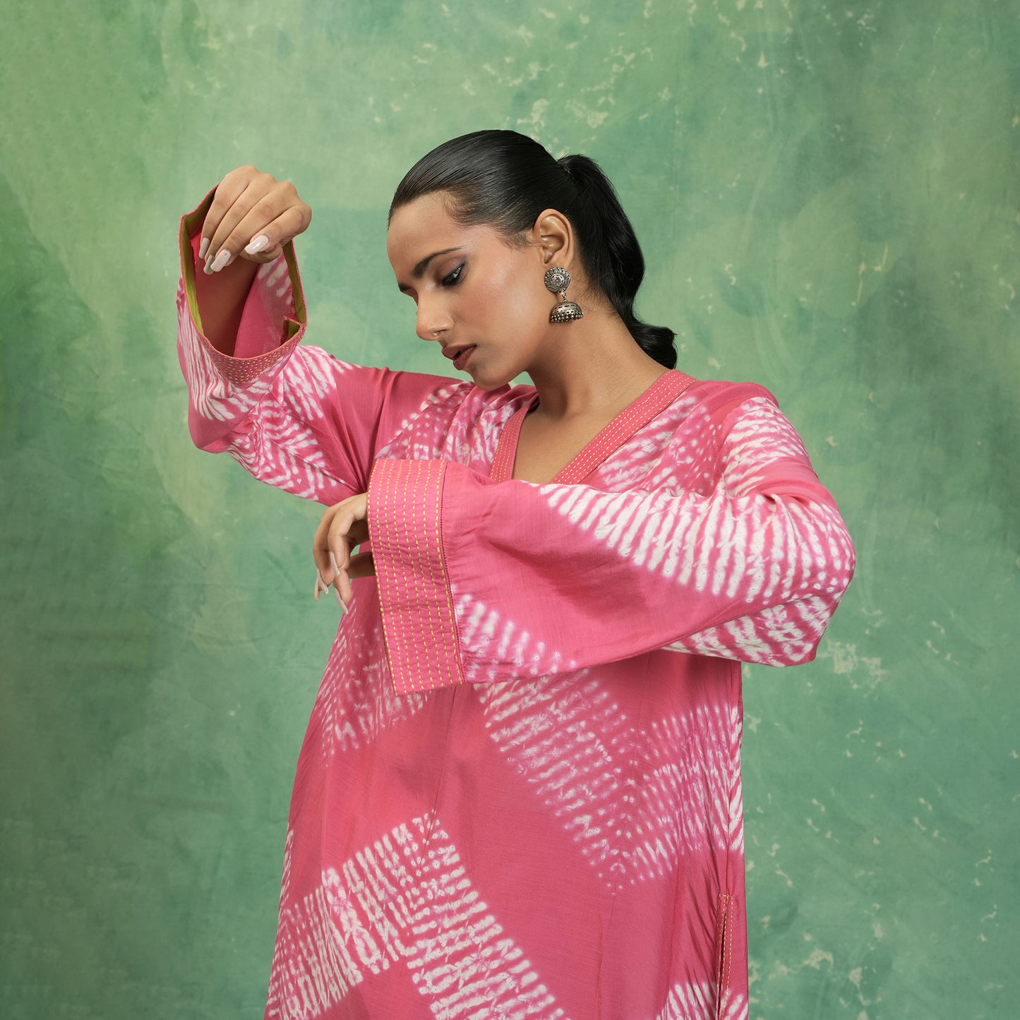 COTTON SILK PINK SHIBORI DHOTI TUNIC (SET OF 2)